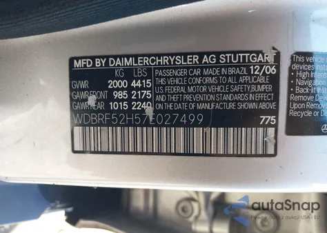 2007 Mercedes-Benz C 230 Sport из США, поврежденный, VIN WDBRF52H57E027499